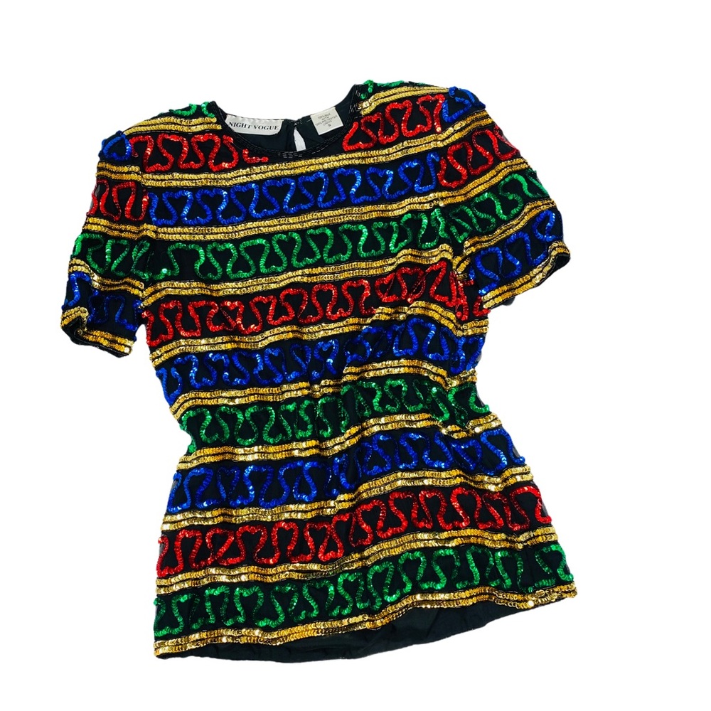Night Vogue Sequin Multi Color Top Sz Small